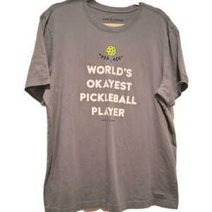 Life Is Good Crusher Lite T-Shirt Worlds Okayest Pickleball Player Mens L Gray